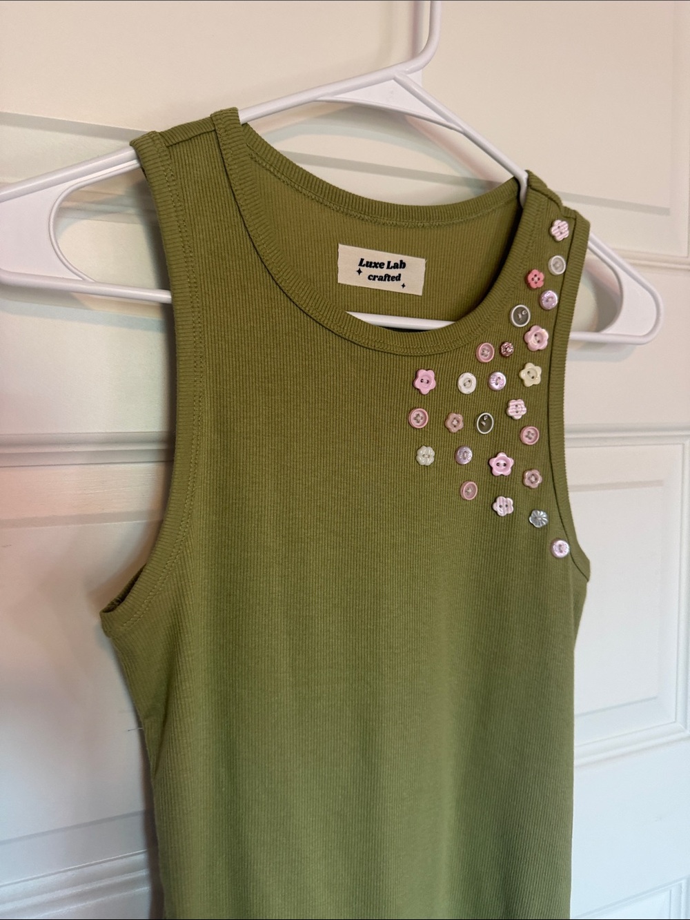 No Boundaries Olive Green Button-Accent Tank Top